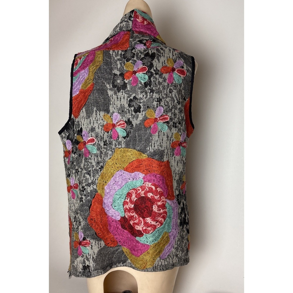 Anu S Boho Lagenlook Embroidered Waterfall Vest Cardigan Art To Wear Wool Artsy - Picture 6 of 12